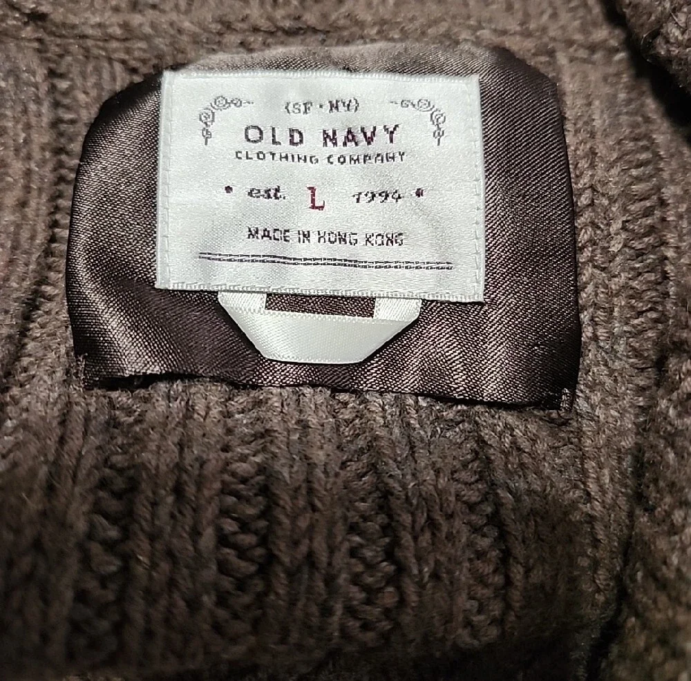 Old Navy Brown Shawl-Collar Cable Knit Sweater